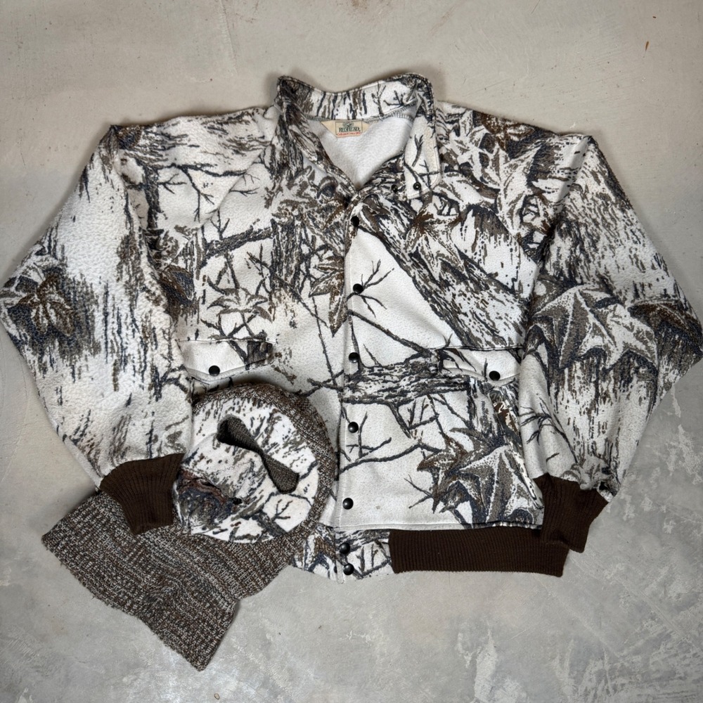 RedHead Vintage Snow Camo Fleece Bomber Jacket Balaclava Set Mens XL RealTree